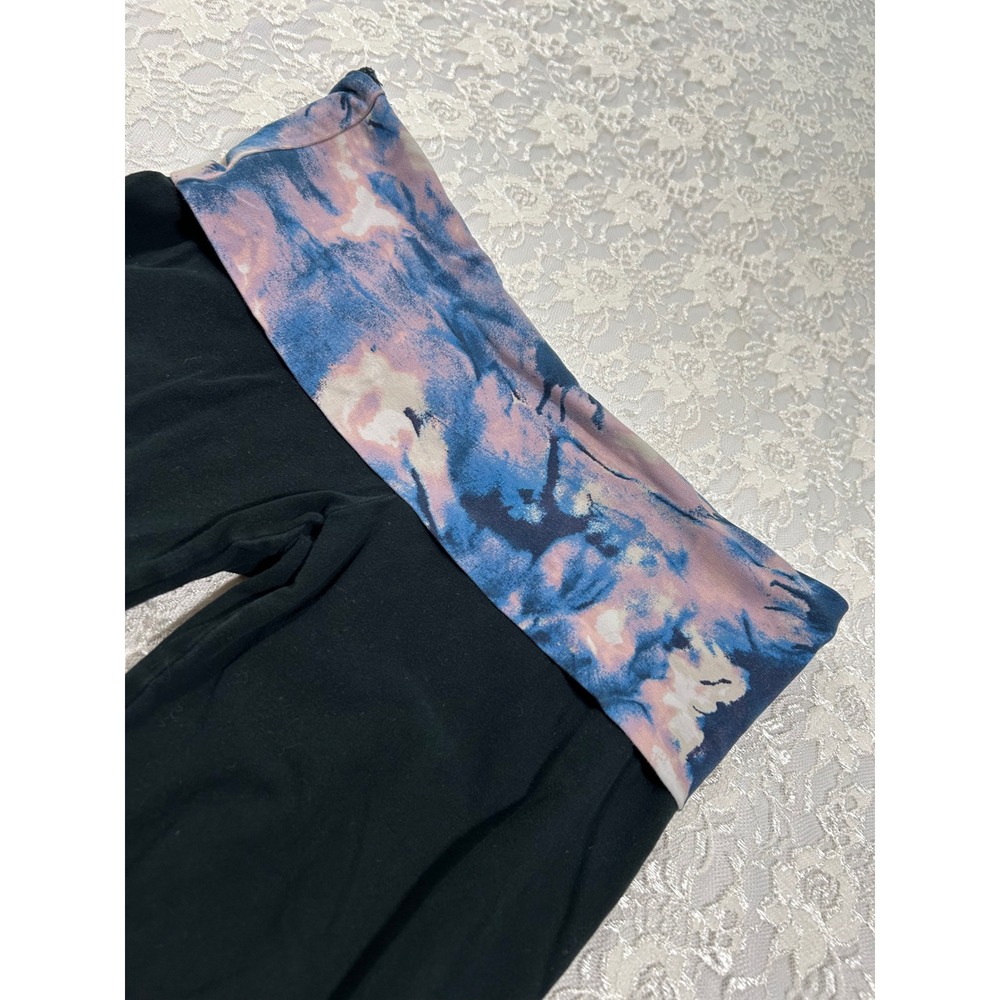 Y2K Black Tie Dye Foldover Waist Capri Crop Leggings M 2000s Gym Lounge 2010s - Picture 3 of 6